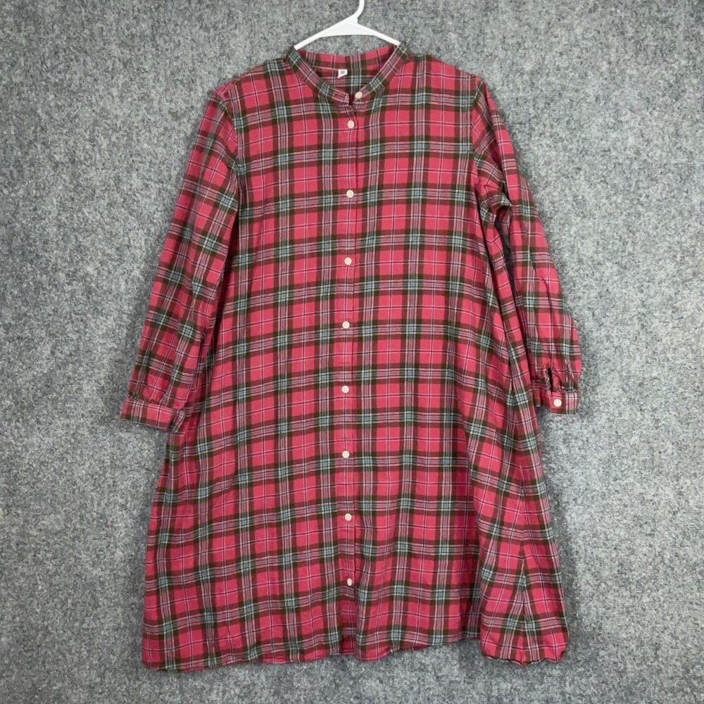 UNIQLO Dress Girls 13 Red Plaid Preppy Aline Button Flannel Pockets